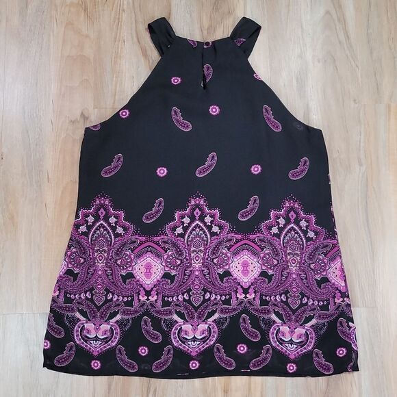 🔺️Apt 9 Black & Purple Sequin Paisley Halter Sleeveless Top Medium - Picture 2 of 10